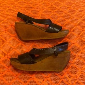 Rachel Comey Wood + Leather Wedge Sandals